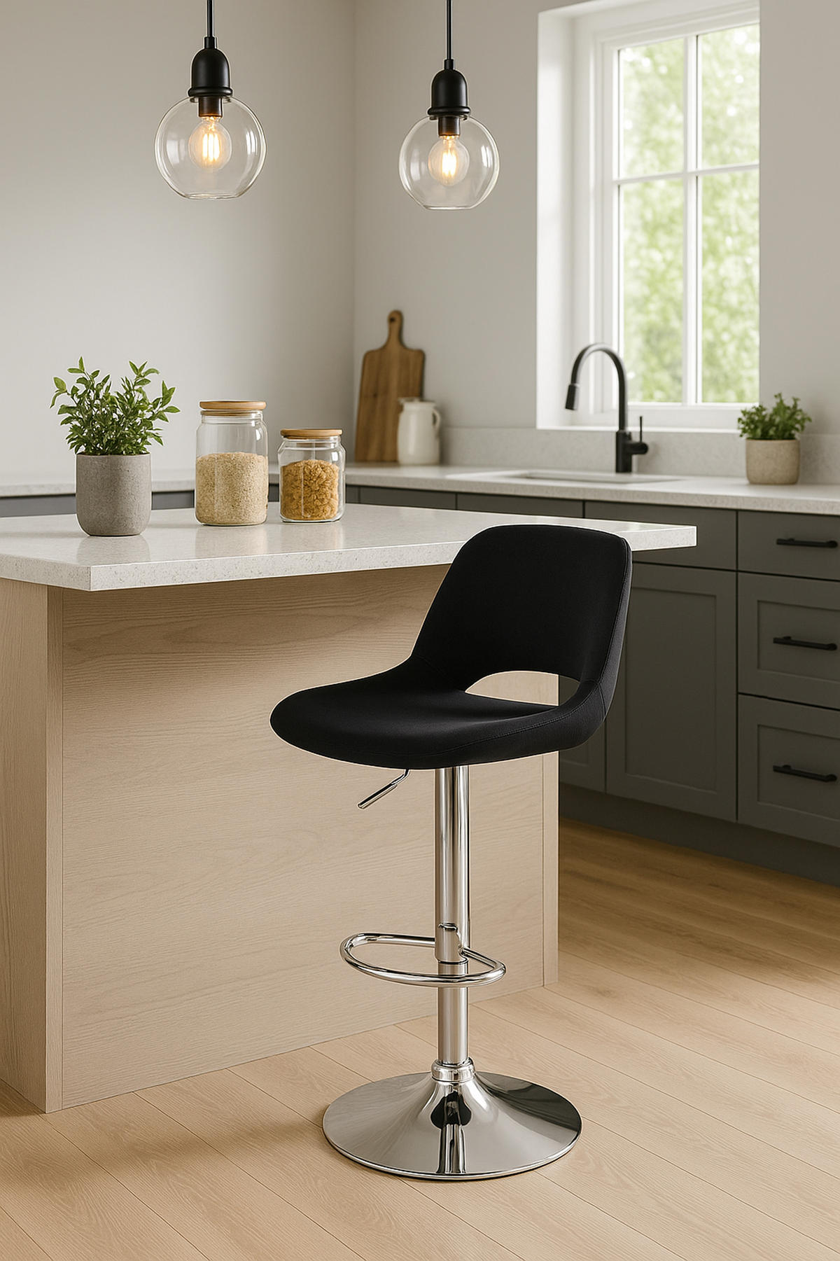 BARHOCKER Campus Samt chrom schwarz - Chromfarben/Schwarz, Textil/Metall (42/107/46cm) - TPFLiving
