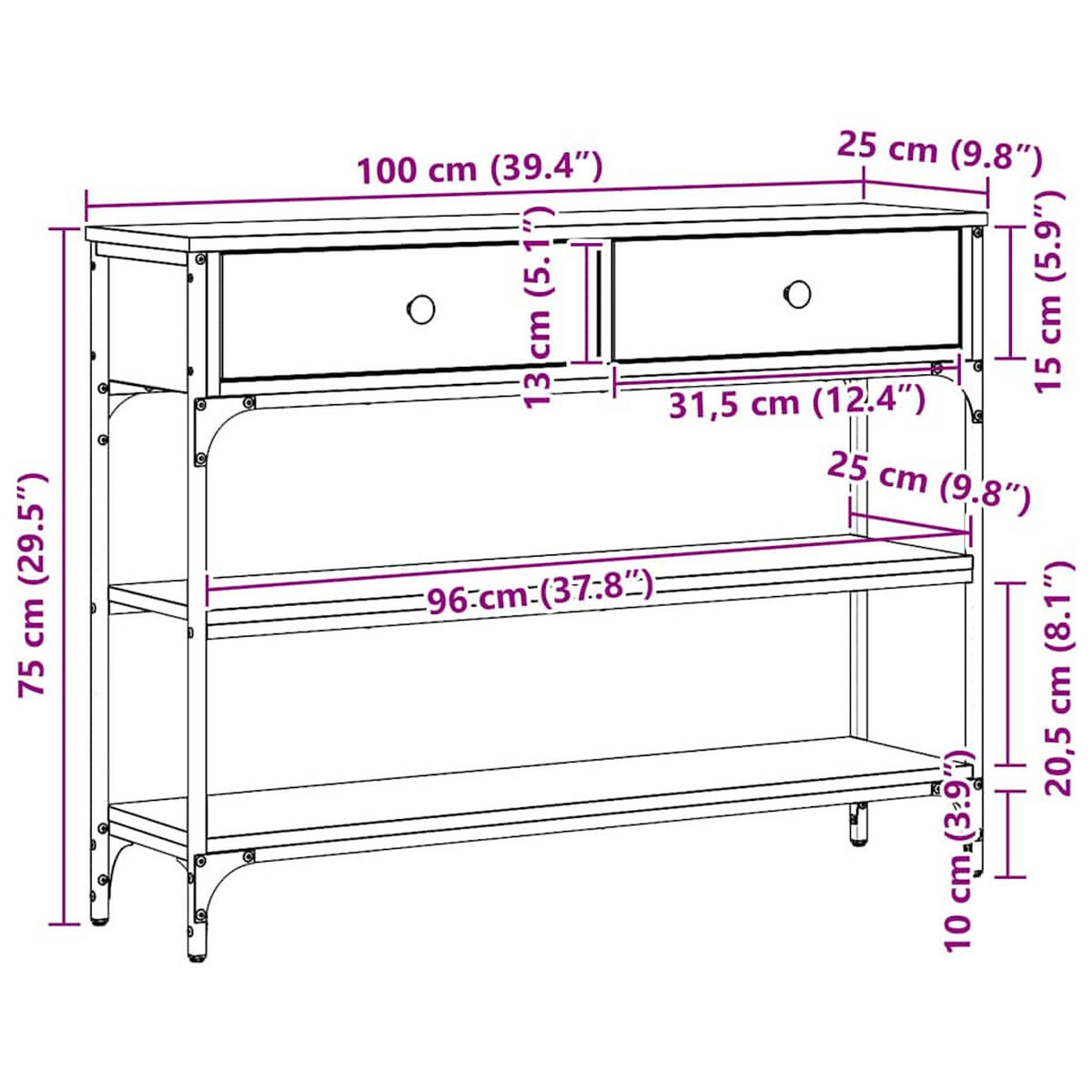 KONSOLENTISCH Artisan-Eiche 100/25/75 Cm Holzwerkstoff - Braun, Holzwerkstoff (100/25/75cm) - vidaXL