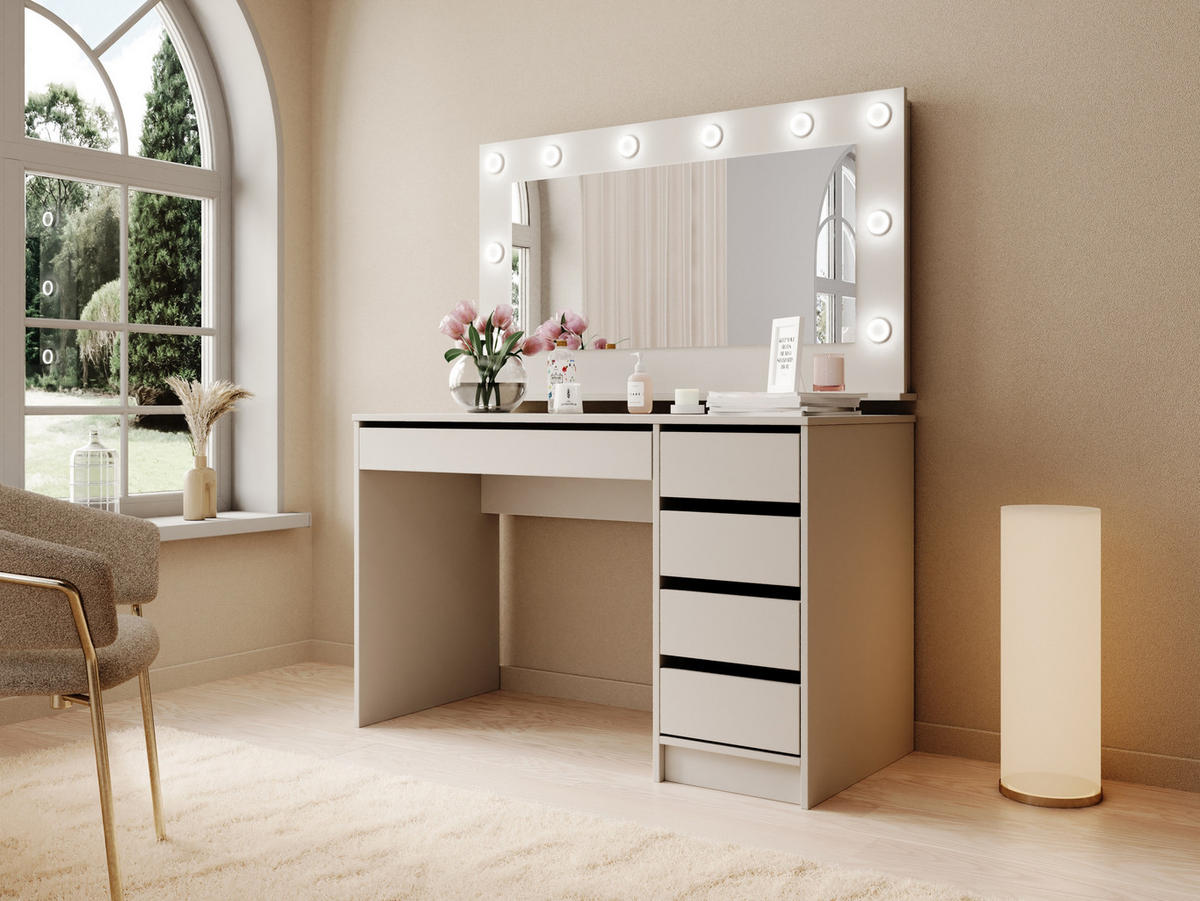 KONSOLENTISCH LIA 120/142,2/55 cm mit Spiegel und Schubladen, Kaschmir - Kaschmir, Holzwerkstoff (55/120/142.2cm) - MASSENO