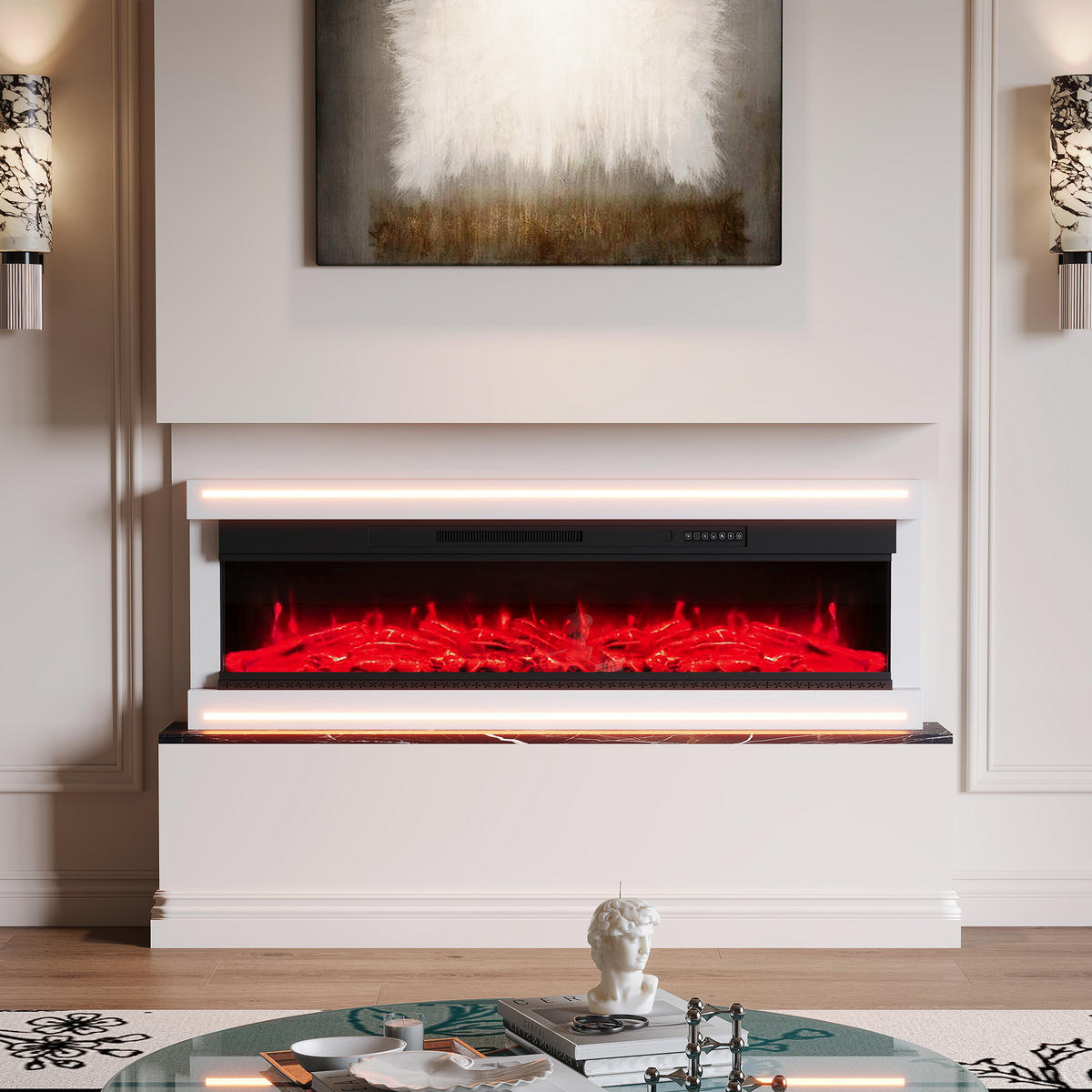 ELEKTROKAMIN 136,8x17x51 cm LED Flamme weiß - Weiß, Holz (127/51.3/17cm) - LEBENLANG