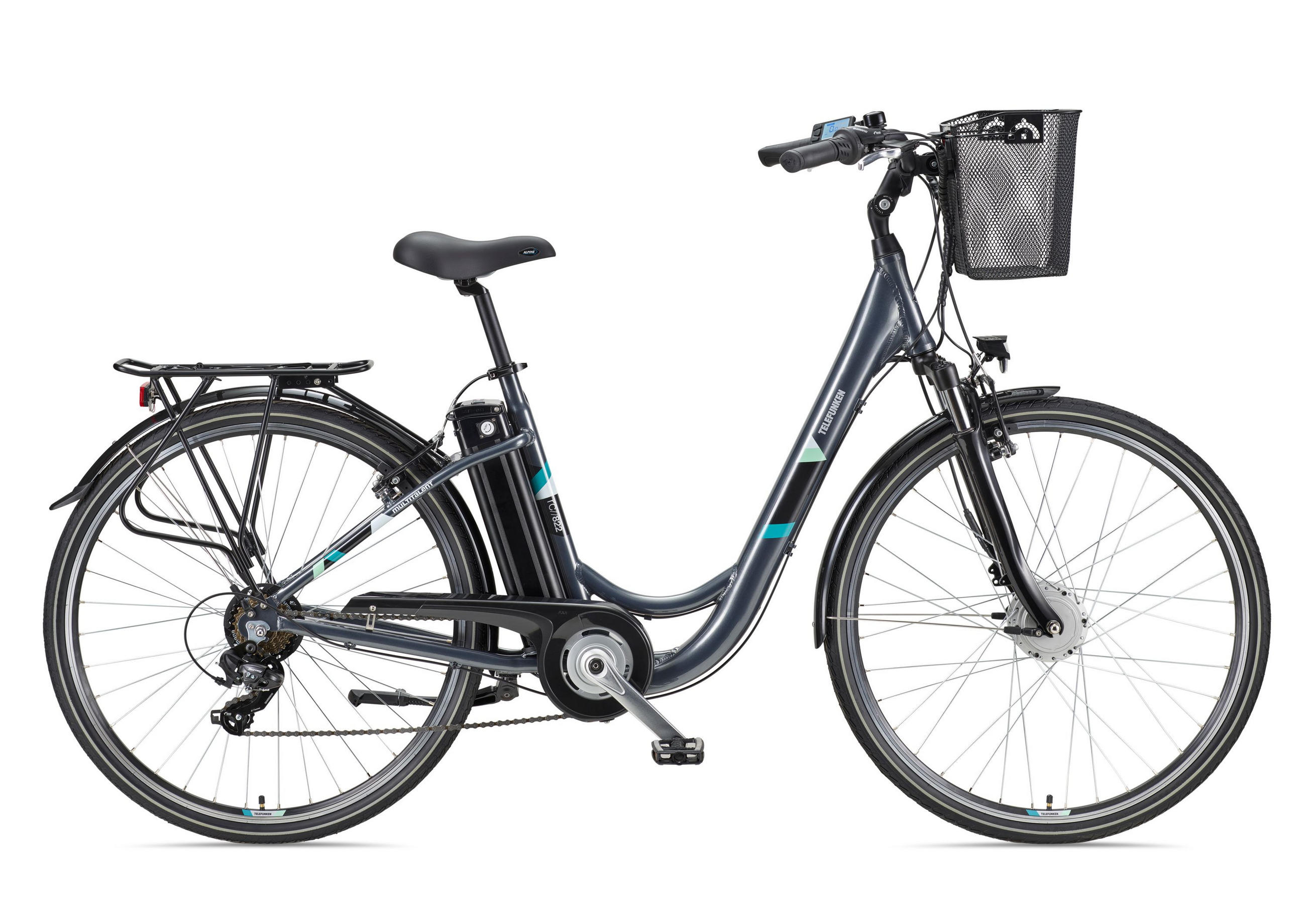 E-BIKE Cityrad Multitalent RC822 Für Damen u. Herren 374,4 Wh Frontmotor 7-Gang-Kettenschaltung 28 Zoll - Anthrazit, Metall (114.5cm) - Telefunken
