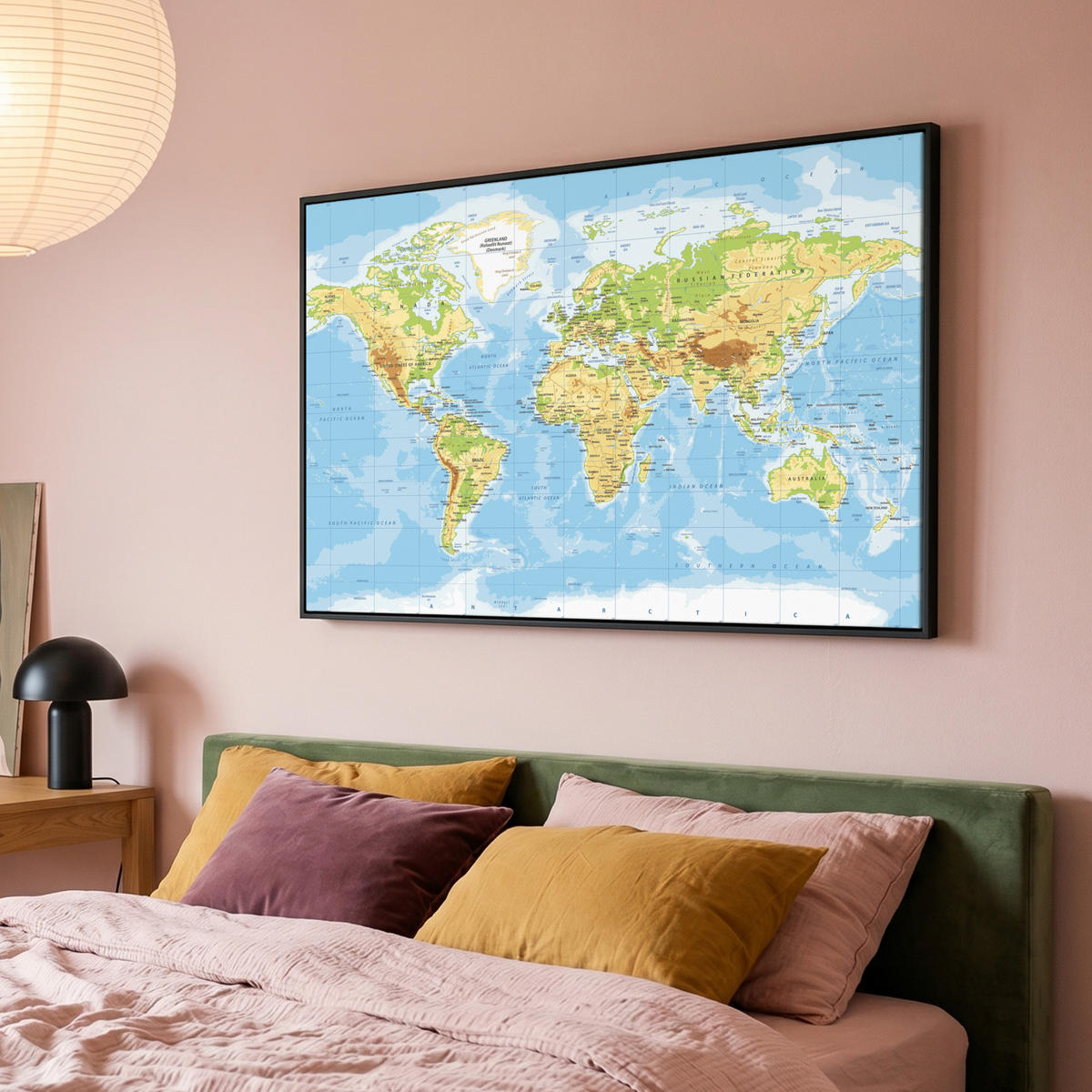 LEINWAND Bilder mit Rahmen - Weltkarte - Statistisch - Blau - Erde - Bildung - 120x80 - Blau, Textil (120/80cm) - MuchoWow
