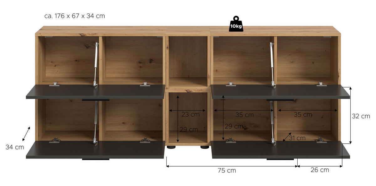 WOHNKOMBINATION THE ONE (B/H/T: ca. 176/67/34 cm) in Artisan Oak Nachbildung/Basalt grau - Eiche Artisan, Holzwerkstoff (176/67/34cm)