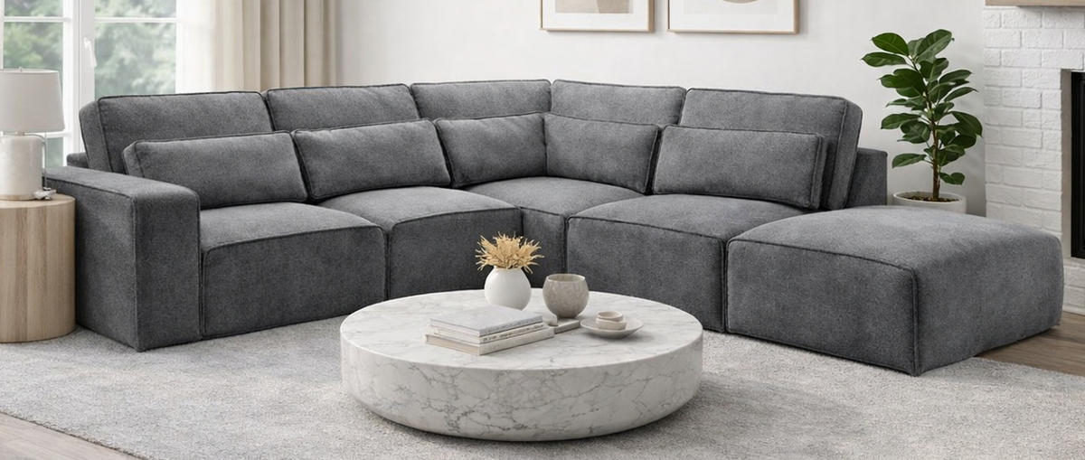 ECKSOFA grau Webstoff, Sofa 305 x 281 cm, L-Sofa rechts - Blau/Grau, Holz/Textil (305/281cm) - Inn.Furn