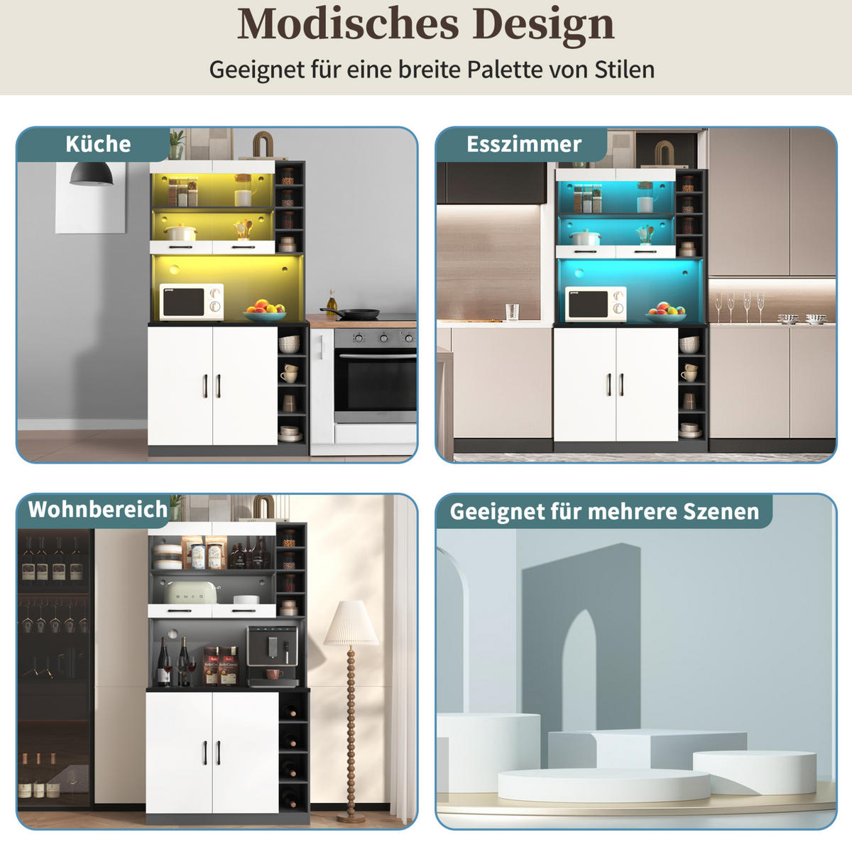 BUFFET 100/187/47 cm Grau/Weiß aus MDF mit LED-Beleuchtung - Weiß, Holzwerkstoff (47/187/100cm) - OKMYHOME