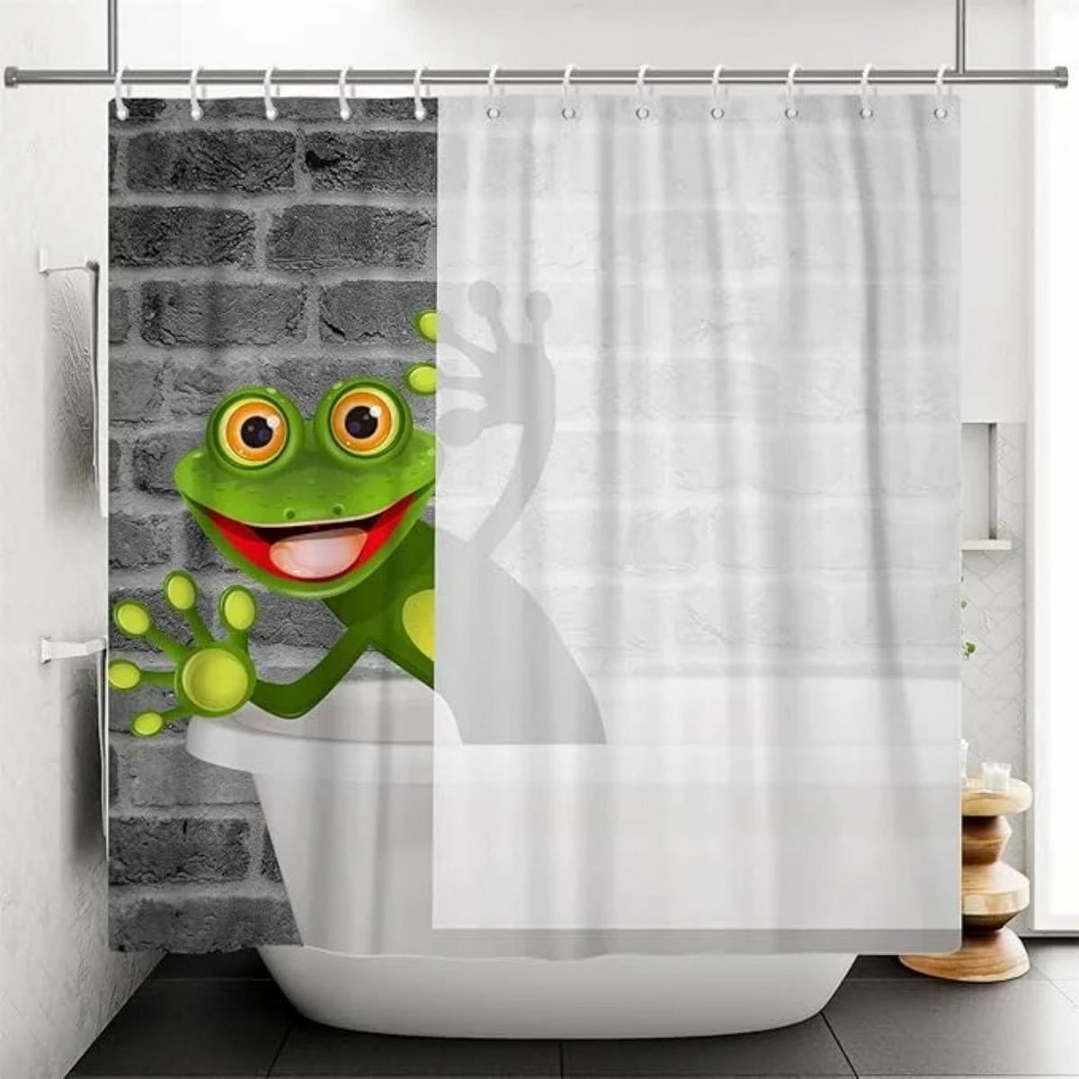 DUSCHVORHANG Grau Frosch niedlich Tier Wand Badewanne - Grün, Textil (180/180cm) - MCBOSON