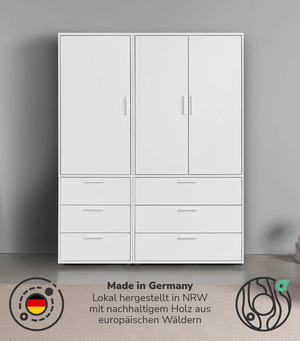 KLEIDERSCHRANK Der Grenzenlose - Weiß, Holzwerkstoff (150/187/58cm) - Mokebo