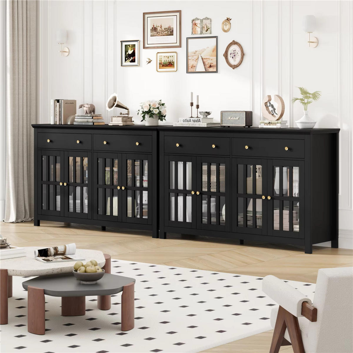 SIDEBOARD 140/91/40 cm Küchenschrank, 2 Schubladen, Schwarz - Schwarz, Holz (140/91/40cm) - Coonoor