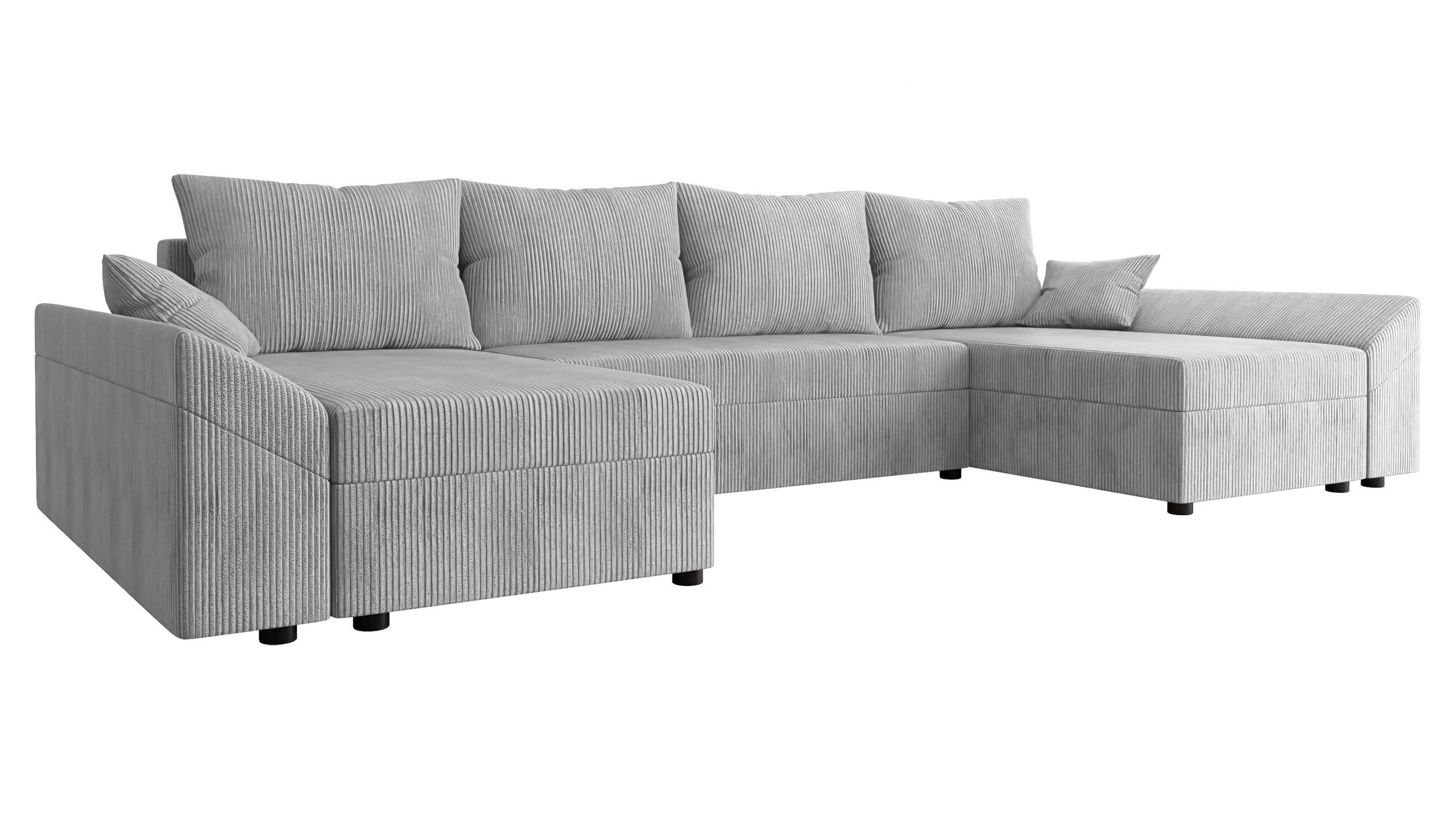 WOHNLANDSCHAFT Dante U Cord - Hellgrau/Schwarz, Holz/Kunststoff (310/82/140cm) - MIRJAN24