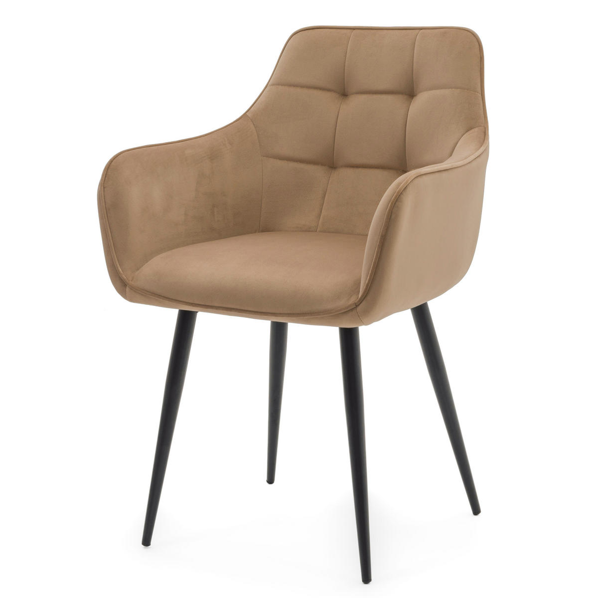 STUHL GALLO gespolstert mit Steppung - beige - Samt Velours - Beige/Schwarz, Textil/Metall (58/88/58cm) - NEW HOME