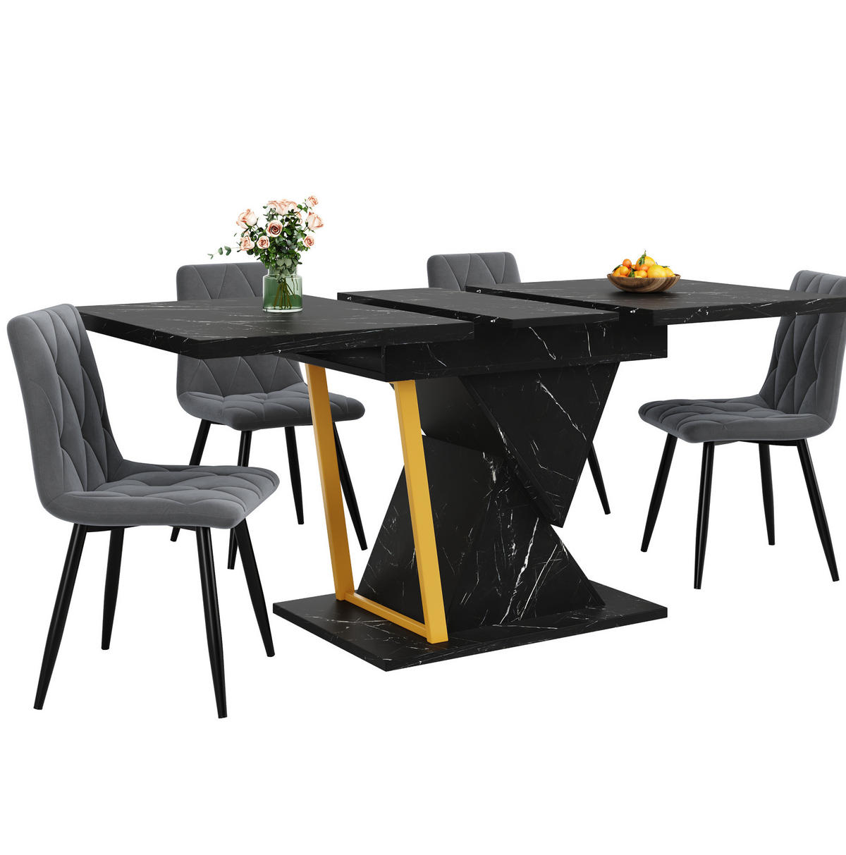 ESSTISCH 110-140x80x76 cm in Schwarz aus MDF mit Marmoroptik ausziehbar - Schwarz, Holzwerkstoff (140/80/76cm) - Modfu