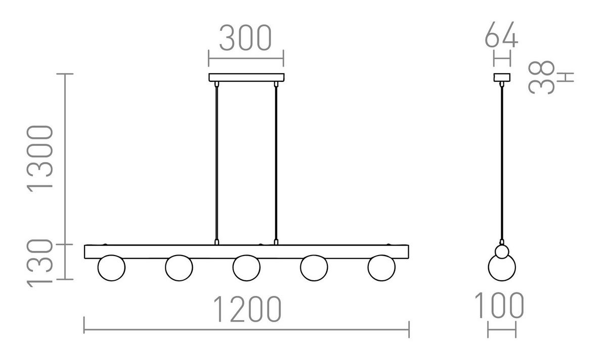 PENDELLEUCHTE NOCTIS Holz 35 W - Eichefarben, Metall (30/30/120cm) - Rendl