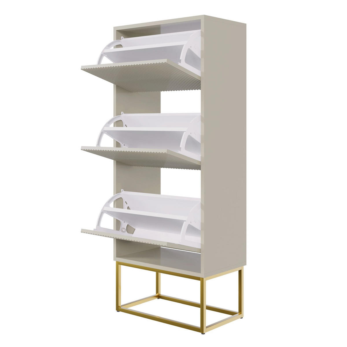 SCHUHSCHRANK Veldio mit 3 Klappen Greige mit goldenem Metallgestell 50 cm - Taupe/Goldfarben, Holzwerkstoff/Metall (50/125/30cm) - Selsey