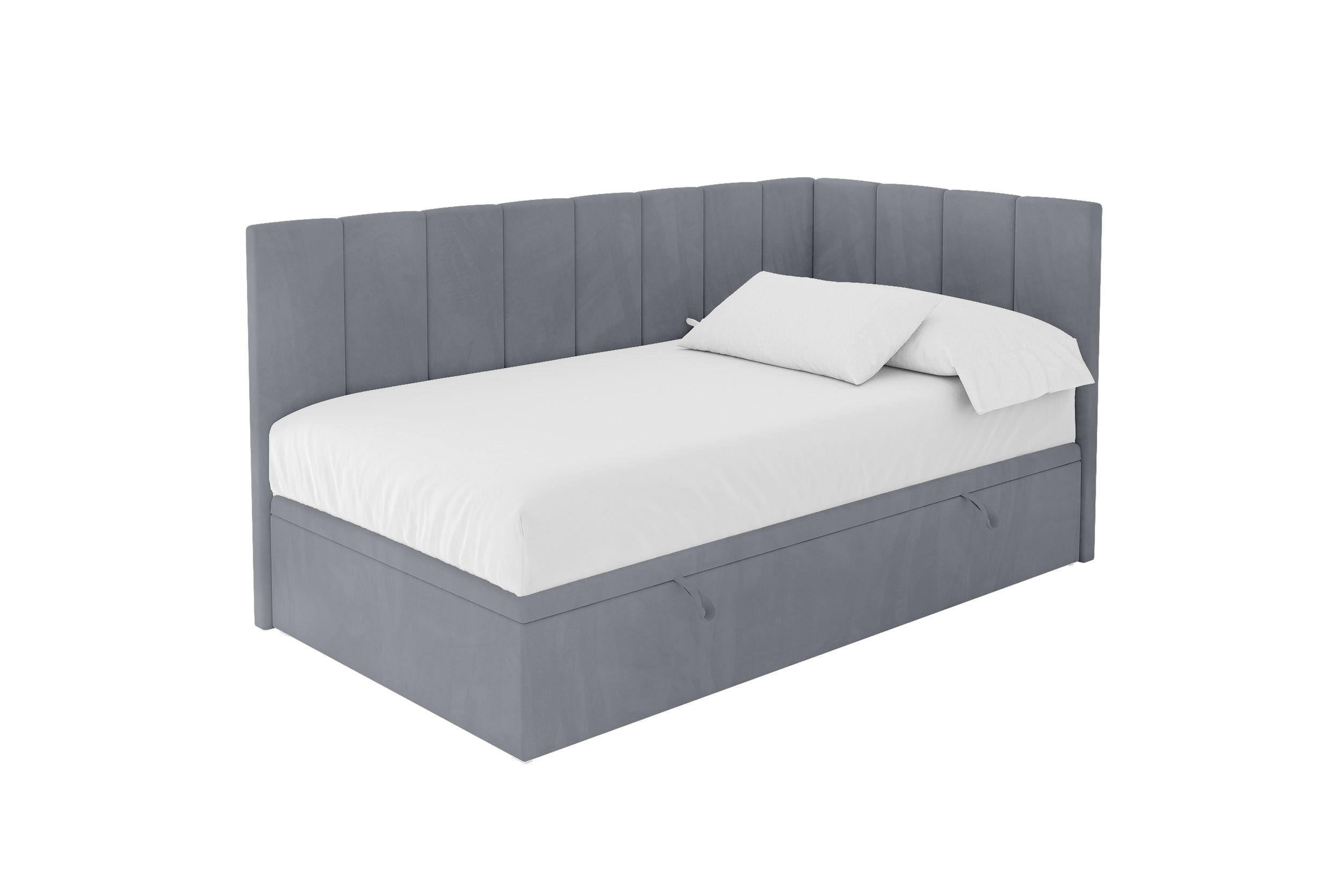 EINZELBETT Jugendbett mit Bettkasten Links, ohne Matratze - LOVY 90x200 Grau - Grau, Holzwerkstoff/Textil (90/200cm) - ALTDECOR