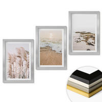 WANDBILDER 3er Set - 20x30 cm Silberner Rahmen - Strandgras, Wellen, Steine, Boho-Stil - Silberfarben, Kunststoff (20/30cm) - ArtPrintCave