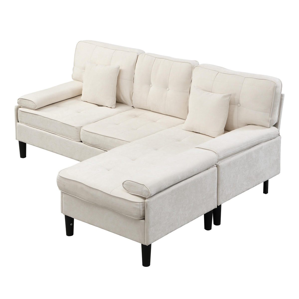 ECKSOFA 195/149/86 cm Hellbeige mit bewegliche Fußbank - Sandfarben, Textil (195/149cm) - Oxeza