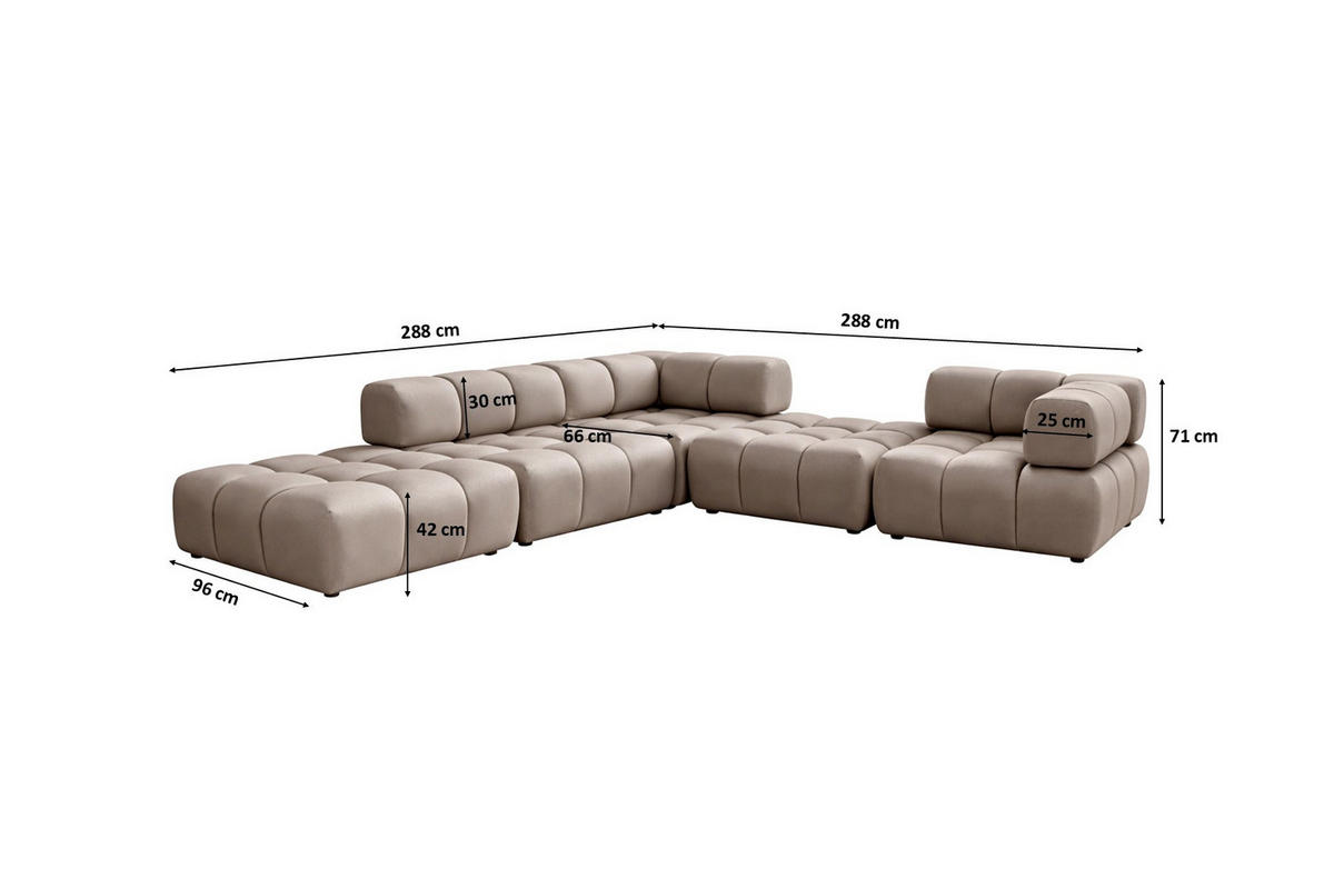 ECKSOFA Corner Modular, Veloursstoff Bluvel, Latte, Links, Bolla - Hellbraun, Holz (288/288cm) - Kaiser Möbel