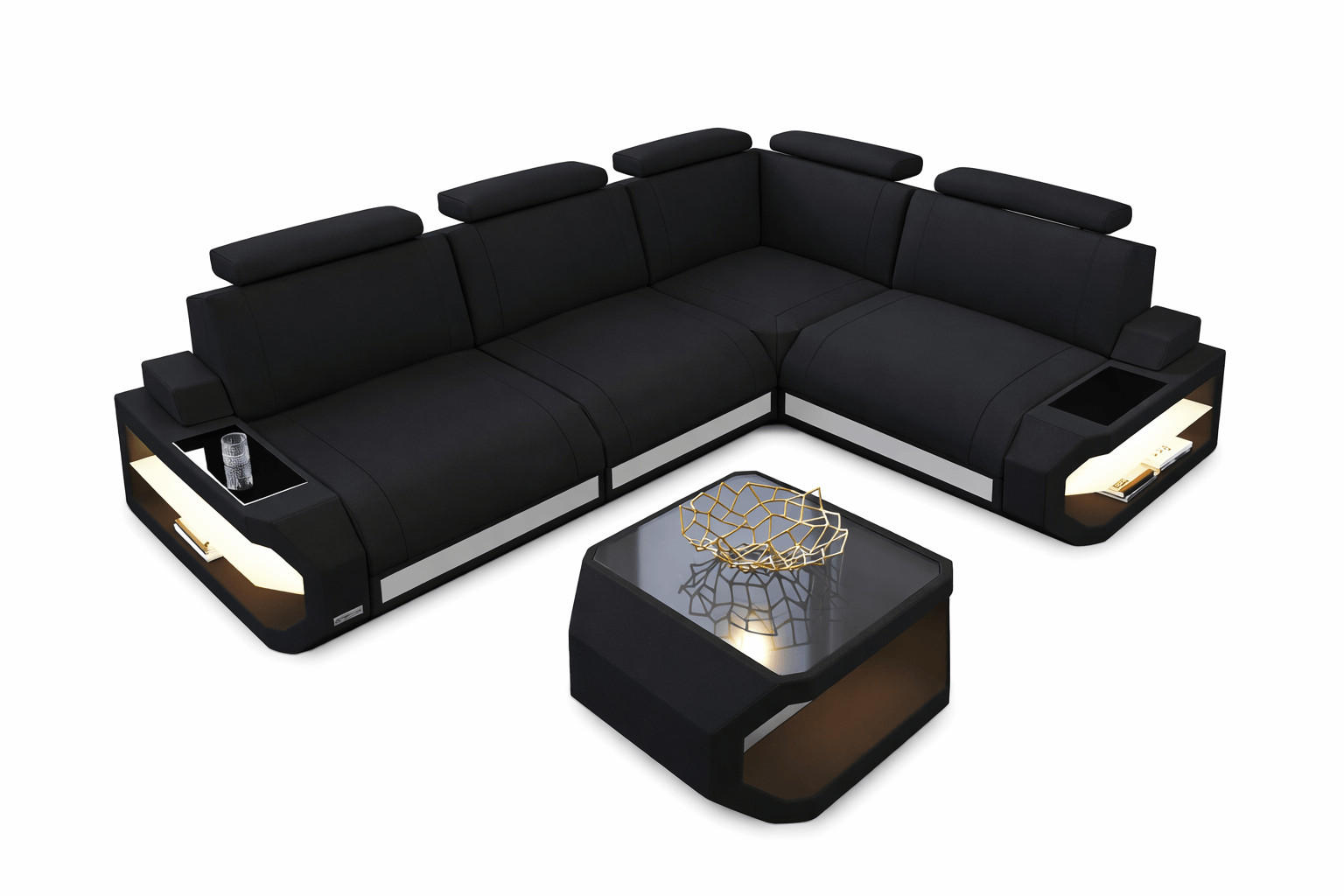 ECKSOFA Siena Schwarz Weiß Mikrofaserstoff - Schwarz, Kunststoff (272/272cm)