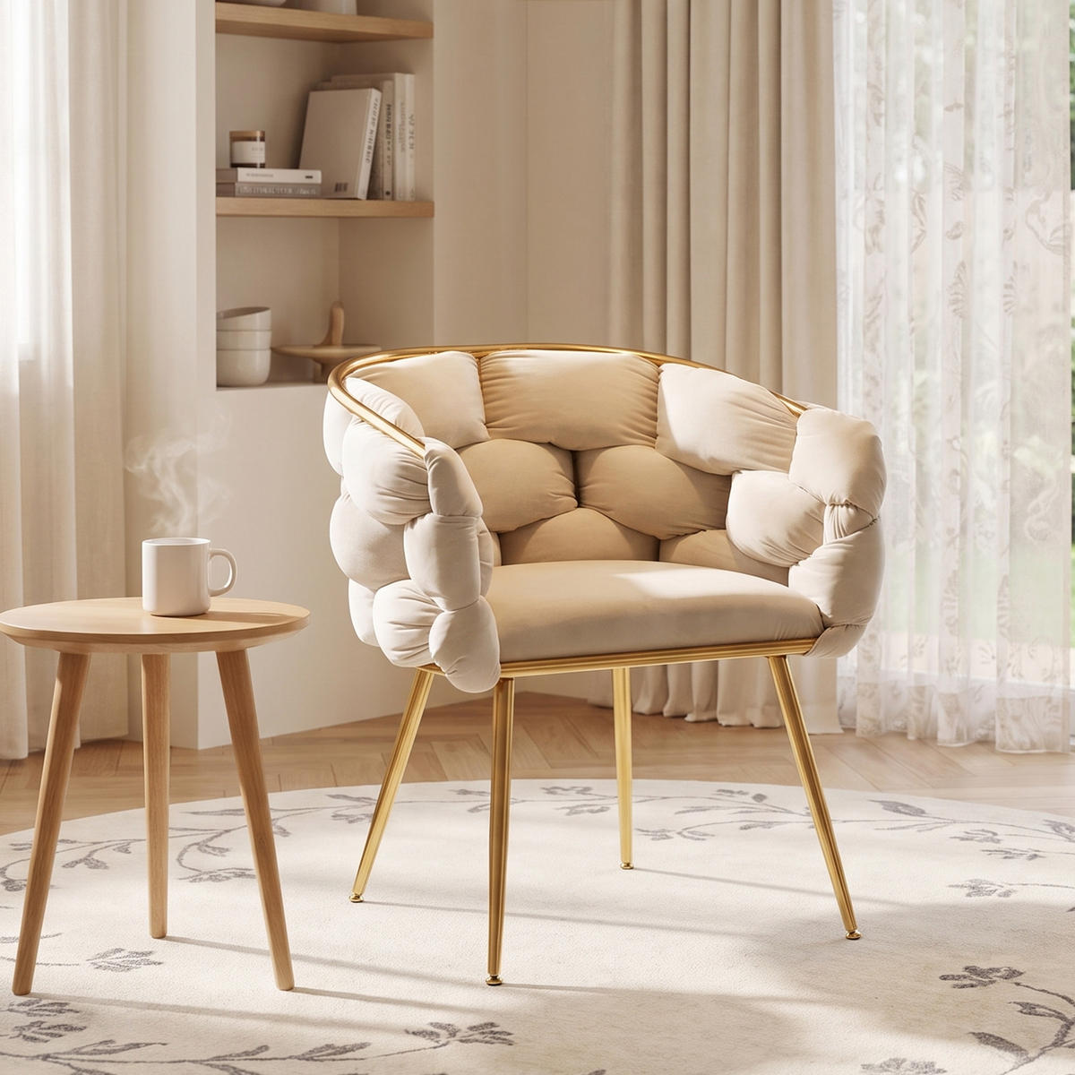 ARMLEHNSTUHL Samt mit Gold-Metallgestell, DE-42349, Beige - Beige, Metall (58/75/59cm) - ComfortXL