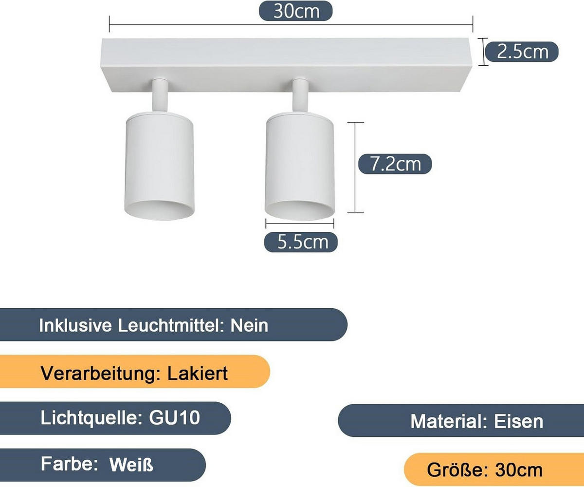 DECKENSTRAHLER Glorluxa 5/14.4/30 cm - Weiß, Metall (30/5/14.4cm) - ZMH