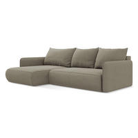 ECKSOFA mit Schlaffunktion Strukturstoff Stoff Beige - Beige/Schwarz, Kunststoff/Textil (148/240cm) - Makamii