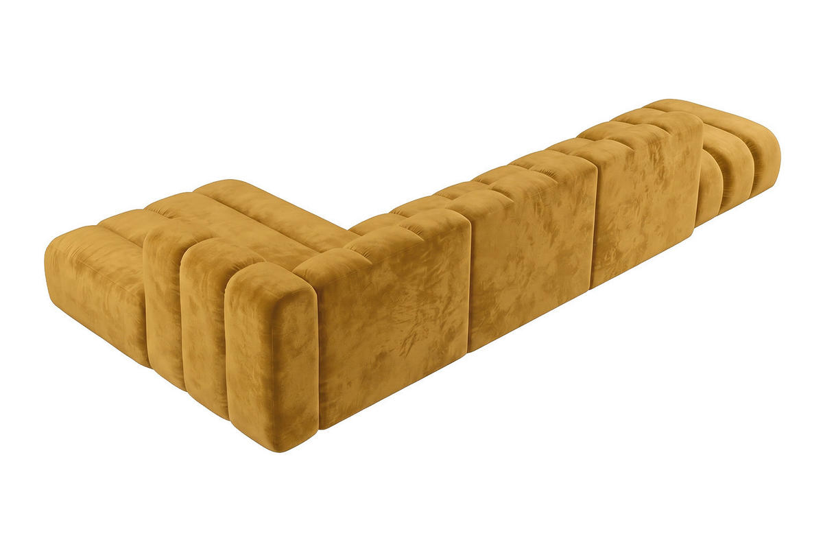 ECKSOFA Modulares In L-Form Mit Hocker, Velvet-Stoff Riviera, Senffarbe, Links, GRAND - Gelb, Holz (386/179cm) - Kaiser Möbel