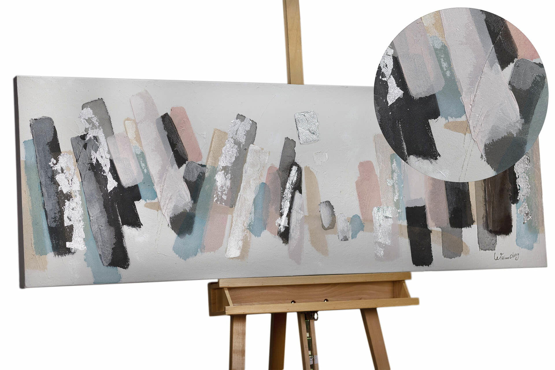 ACRYLBILD HANDGEMALT 150/50 cm - Beige/Grau, Holz/Textil (150/50cm) - KUNSTLOFT