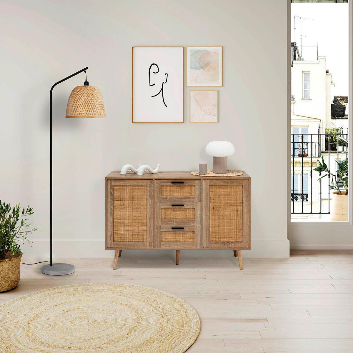 STEHLEUCHTE 50/30/156 Umiko - Beige, Naturmaterialien (30/50/156cm) - VS Venta-stock