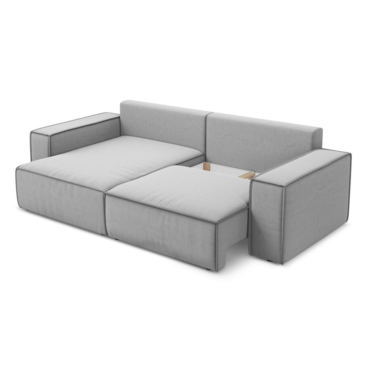 ECKSOFA mit Schlaffunktion Samt Stoff Grau - Schwarz/Grau, Kunststoff/Textil (148/257cm) - LaMiaSofa
