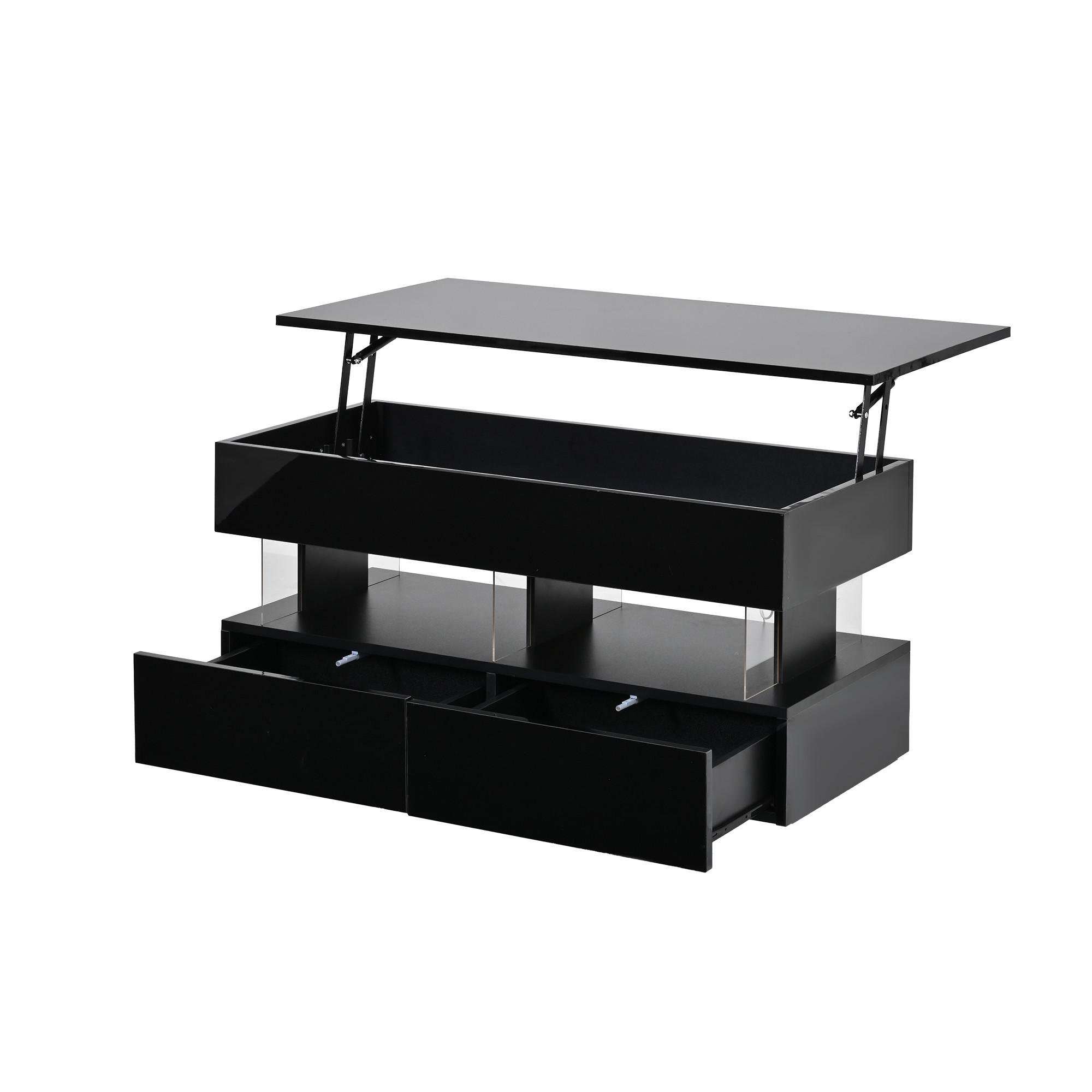 COUCHTISCH DE-37106 höhenverstellbar mit LED und 2 Schubladen Schwarz - Schwarz, Holzwerkstoff (100/50/46cm) - ComfortXL