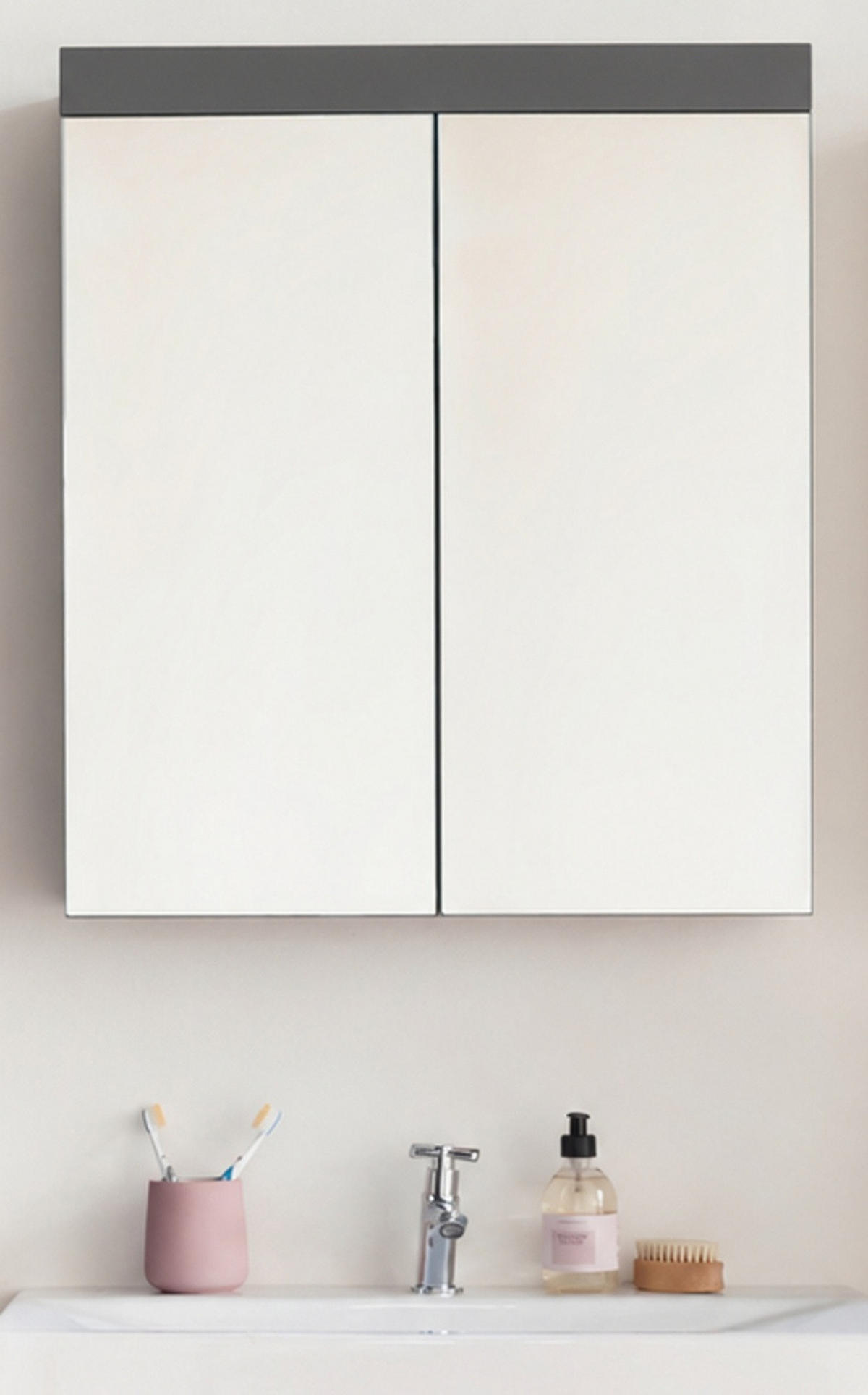 SPIEGELSCHRANK grau Hochglanz 60 x 77 cm 2-türig, Badschrank modern - Grau, Glas/Holzwerkstoff (60/77/17cm) - Top.Furn