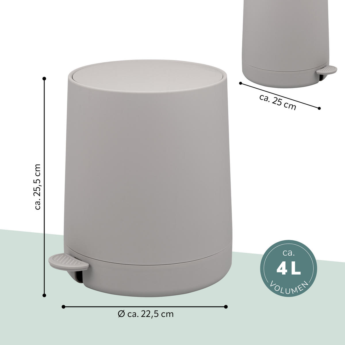KOSMETIKEIMER TESERO, Kunststoff, taupe - Taupe, Kunststoff (22.5/25.5/25cm) - eluno