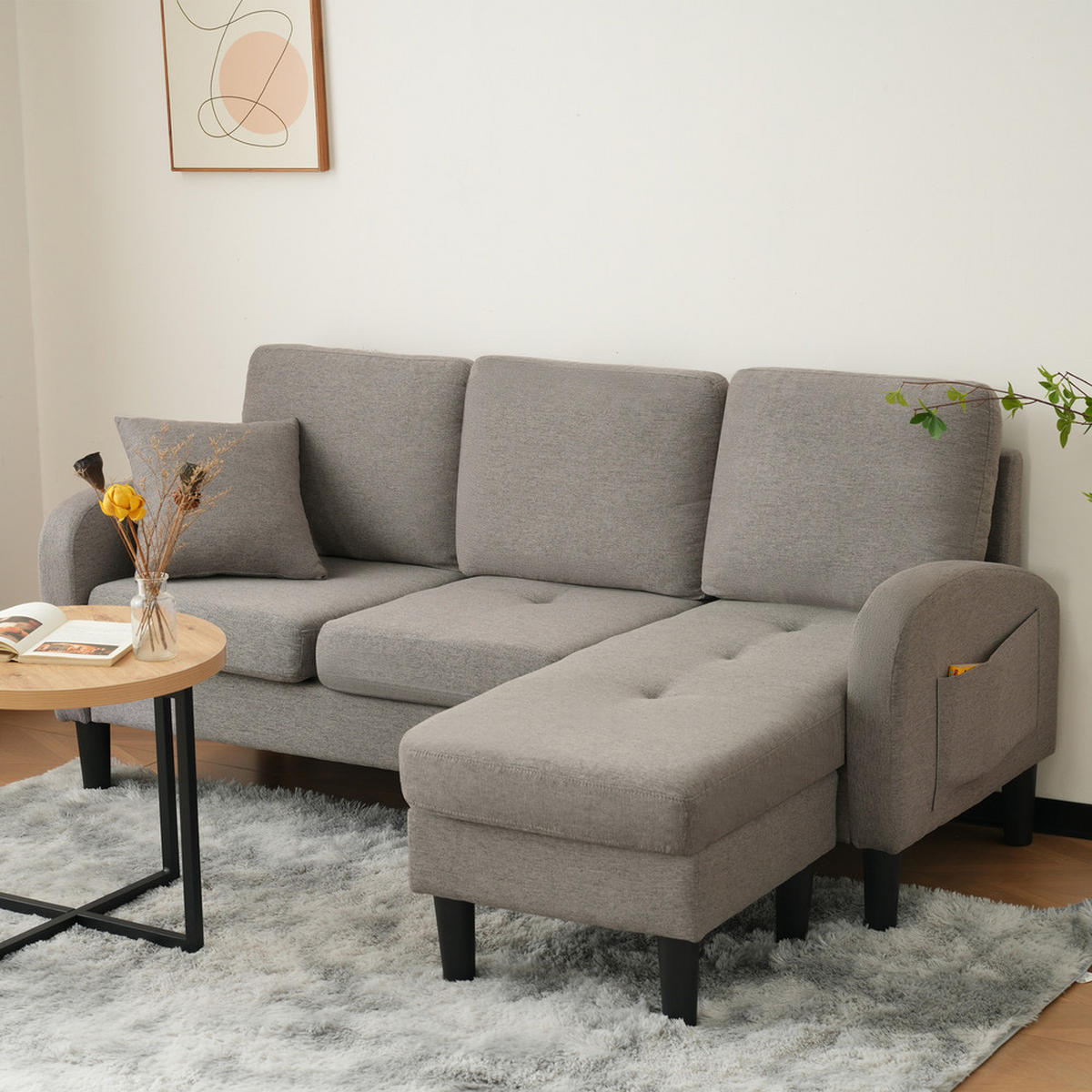 ECKSOFA 166x118cm Modular Kompakt Atmungsaktiv - Grau, Textil (118/166cm) - Raelunyi