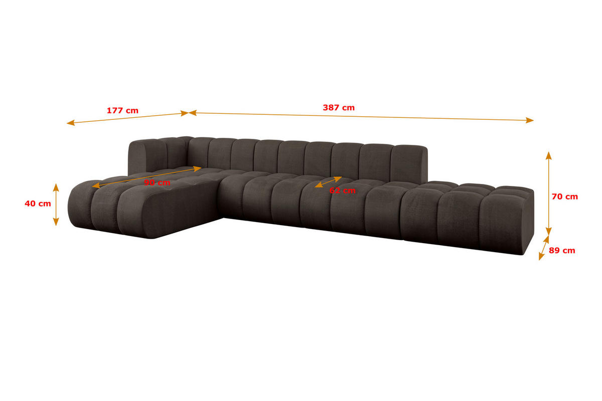 ECKSOFA modulares Sofa Zuvon-L2 - 387x177x70 cm Braun - Braun, Holzwerkstoff/Textil (387/177cm) - ALTDECOR