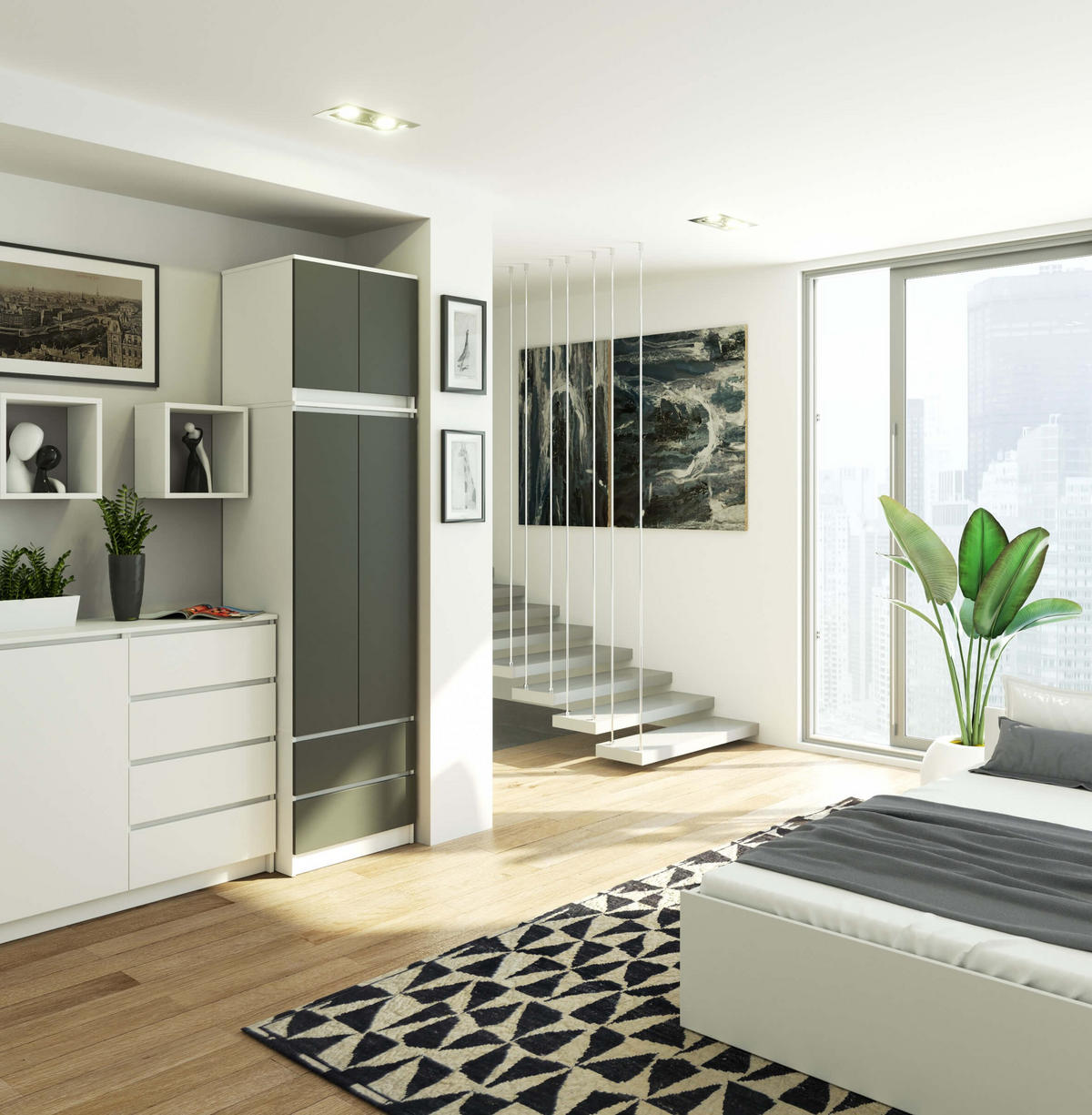 KLEIDERSCHRANK AUFSATZSCHRANK Weiß,Graphitgrau 60x51x55cm - Graphitfarben/Weiß, Holzwerkstoff (60/55/51cm) - Akord