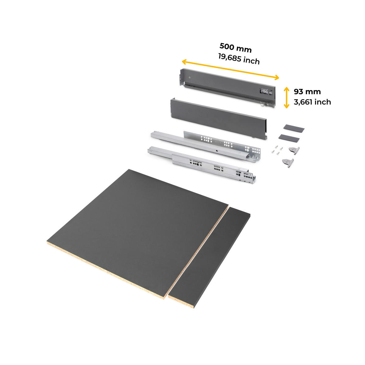 SCHUBLADEGARNITUR Vertex für Küche oder Badezimmer, 93 mm hoch, mit Einlegeböden, Modul 600 mm, Anthrazitgrau - Anthrazit, Metall (1.5/9.3/50cm) - EMUCA
