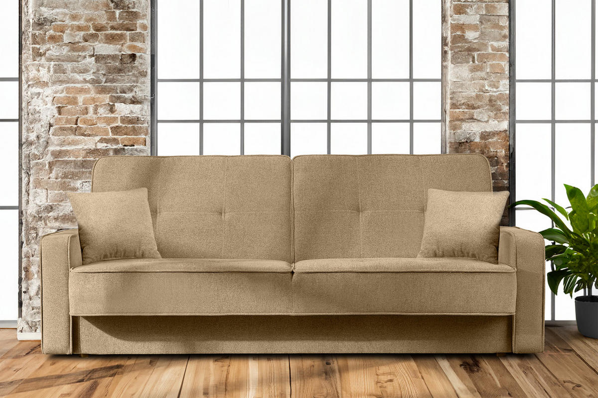 SCHLAFSOFA ORIO 3 Personen, Chenille-Stoff, Creme - Creme, Textil (219/90/90cm) - KONSIMO®