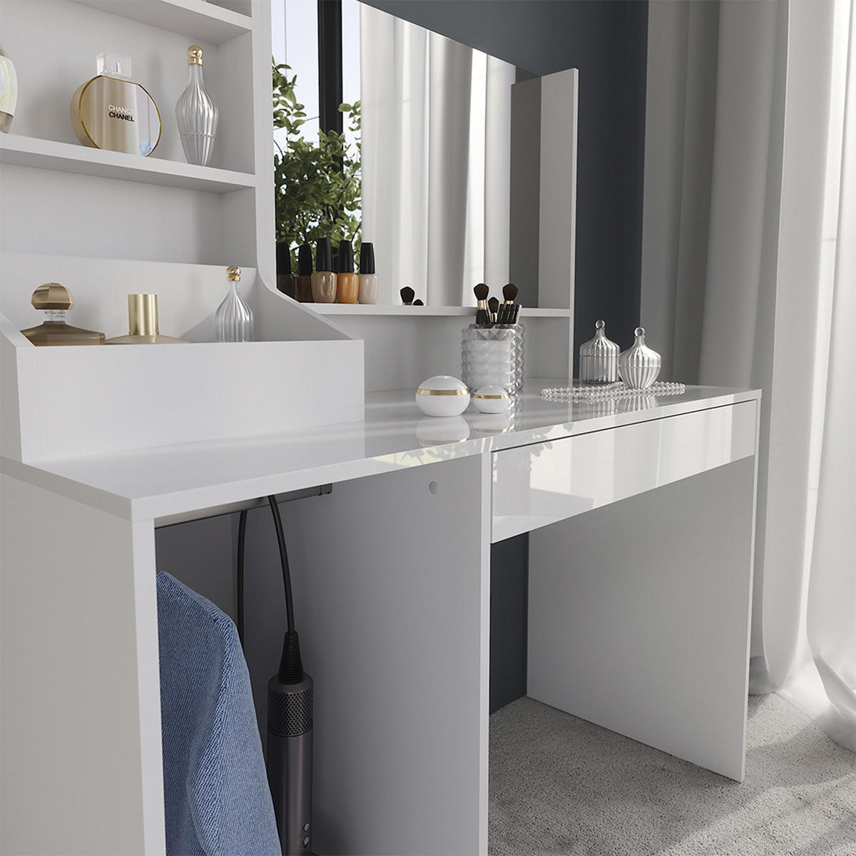 SCHMINKTISCH Sherry Weiß/Weiß Hochglanz 119.8 cm 3 Teile - Weiß Hochglanz, Holzwerkstoff (119.8/76/50.1cm) - Vicco