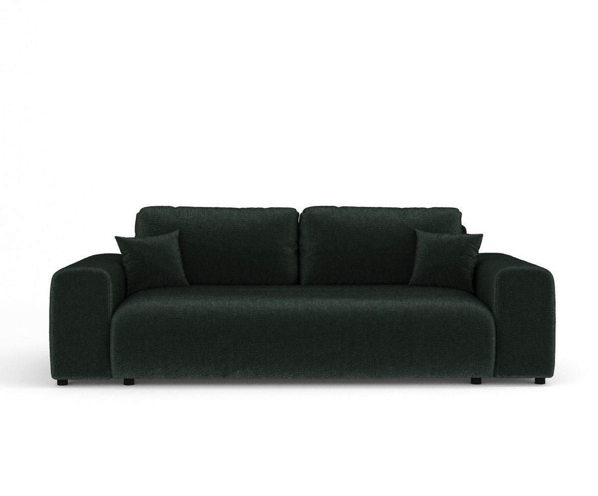 3-SITZER-SOFA Zanzibar Grün Chenille - Schwarz/Grün, Holz/Holzwerkstoff (213/79/108cm) - Maison de Reve