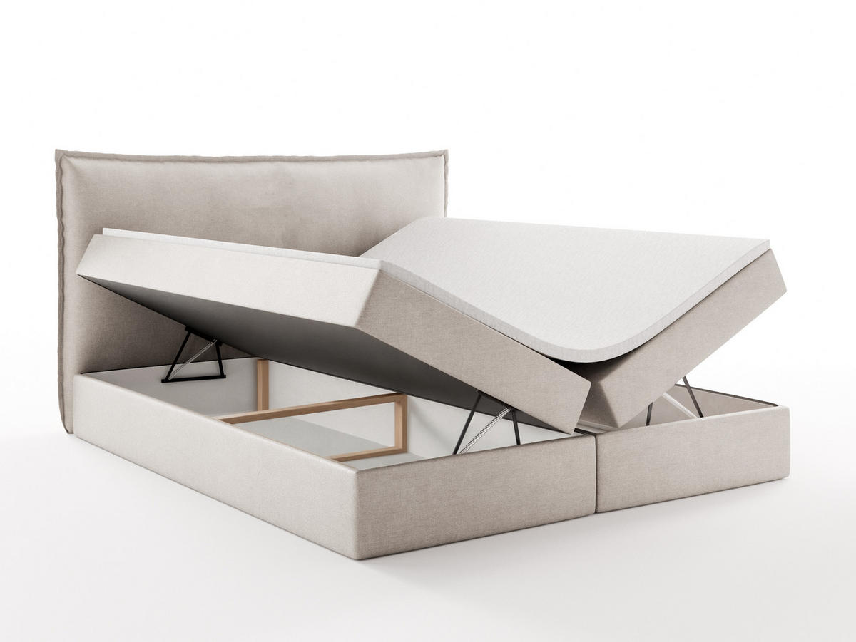 BOXBETT ARENO 200x200 cm Komplett-Set mit Bettkasten, Bonell-Matratze H3 und Topper - Beige - Beige, Textil (200/200cm) - Luxkor24