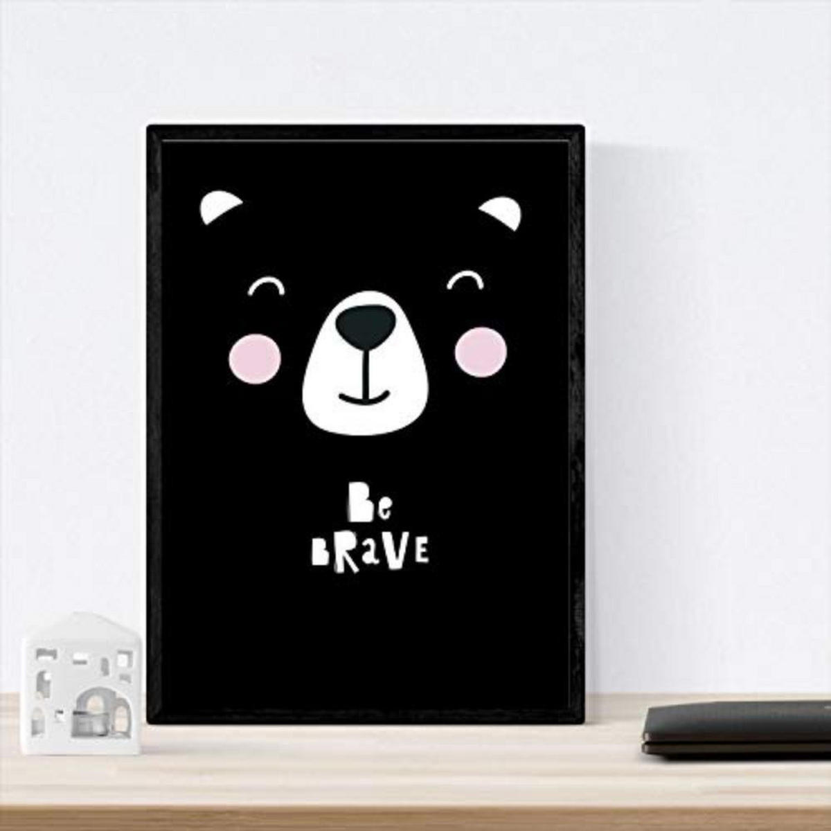 POSTER Set mit 4 „Pinguino, Fuchs und Bär umarmt“ Tiere A3 Schwarzer Rahmen - Schwarz, Papier (29.7/3cm) - Nacnic