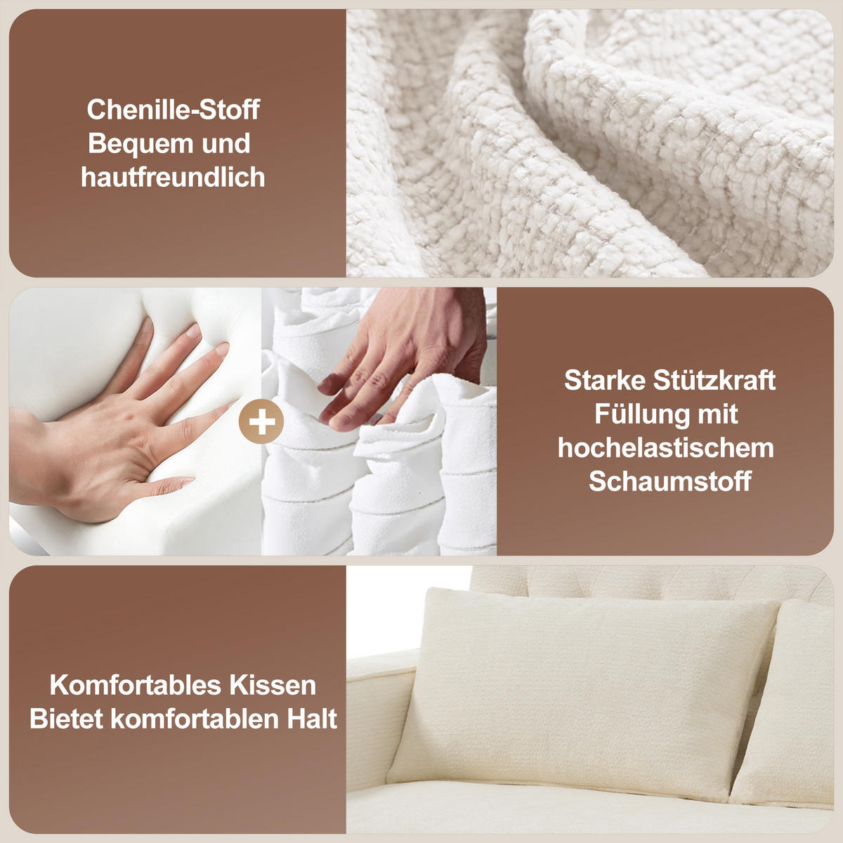 SCHLAFSOFA, Chenille mit Schlaffunktion & USB-Anschluss, 140/137/84 cm, Beige, inkl. 2 Kissen - Beige, Textil (137/84/140cm) - Redom
