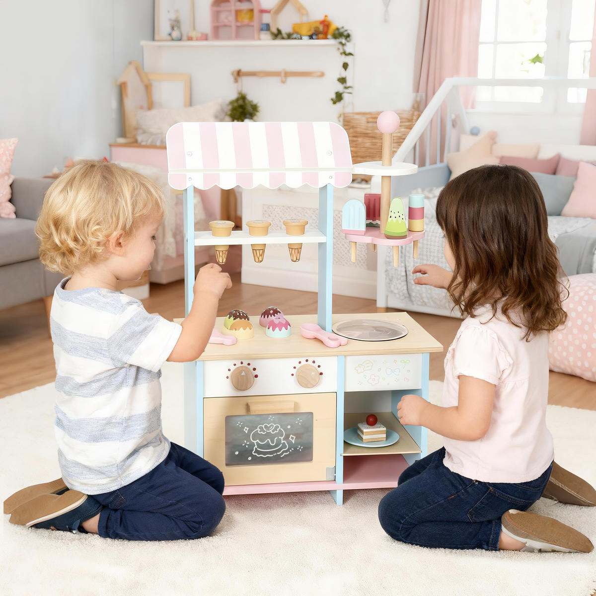 EISDIELE MDF Schima-Holz Blau - Blau, Holzwerkstoff (22/59/39cm) - AIYAPLAY