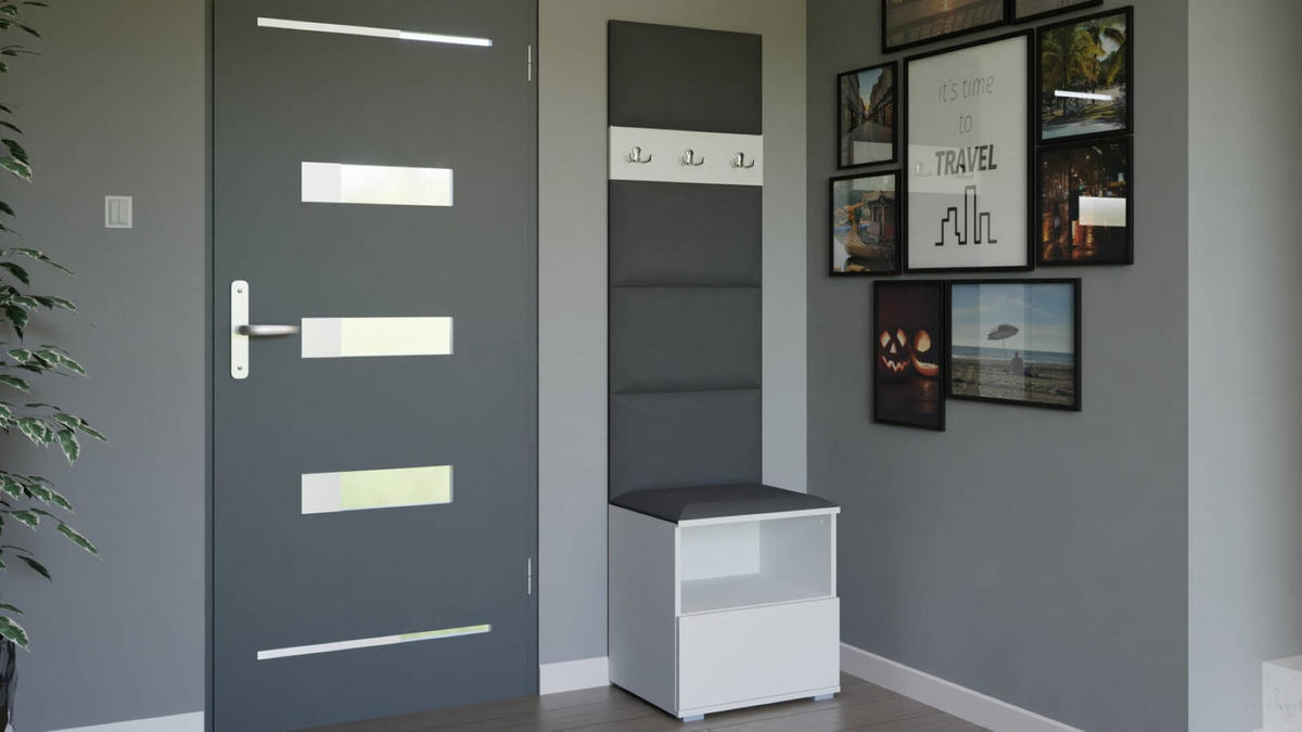 GARDEROBEN-SET Nela IV mit gepolsterten Paneelen 50/187/40 - Dunkelgrau/Silberfarben, Holzwerkstoff/Kunststoff (50/187/40cm)