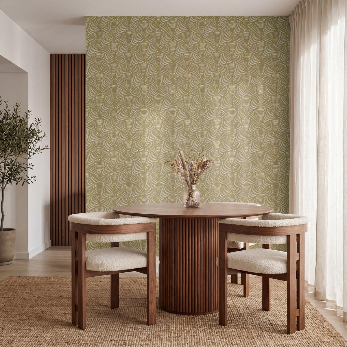 TAPETE - Fächer - Geometrisch - Grün - 260x300 cm - Goldfarben, Papier (260/300cm) - OnlyWow