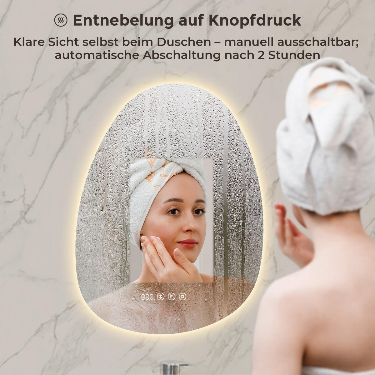 BADSPIEGEL MIT BELEUCHTUNG 60/45 cm asymmetrisch Bluetooth LED mit Antibeschlag - Transparent, Glas (45/60/3cm) - S'AFIELINA