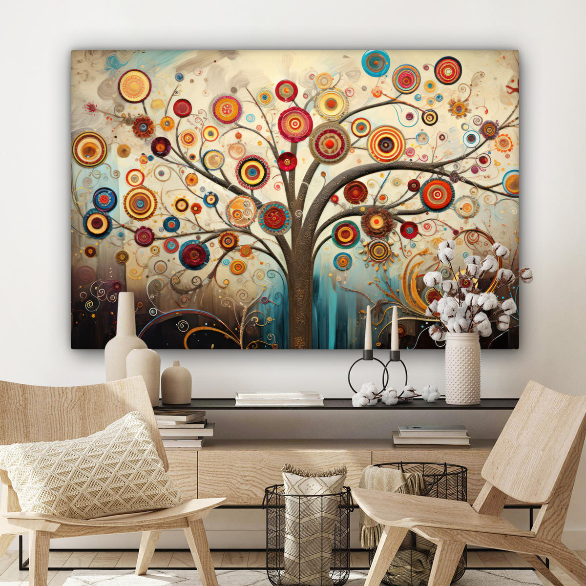 LEINWANDBILD Baum - Baum des Lebens - Farbe Wohnzimmer 120x80 cm - Braun, Textil (120/80cm) - MuchoWow