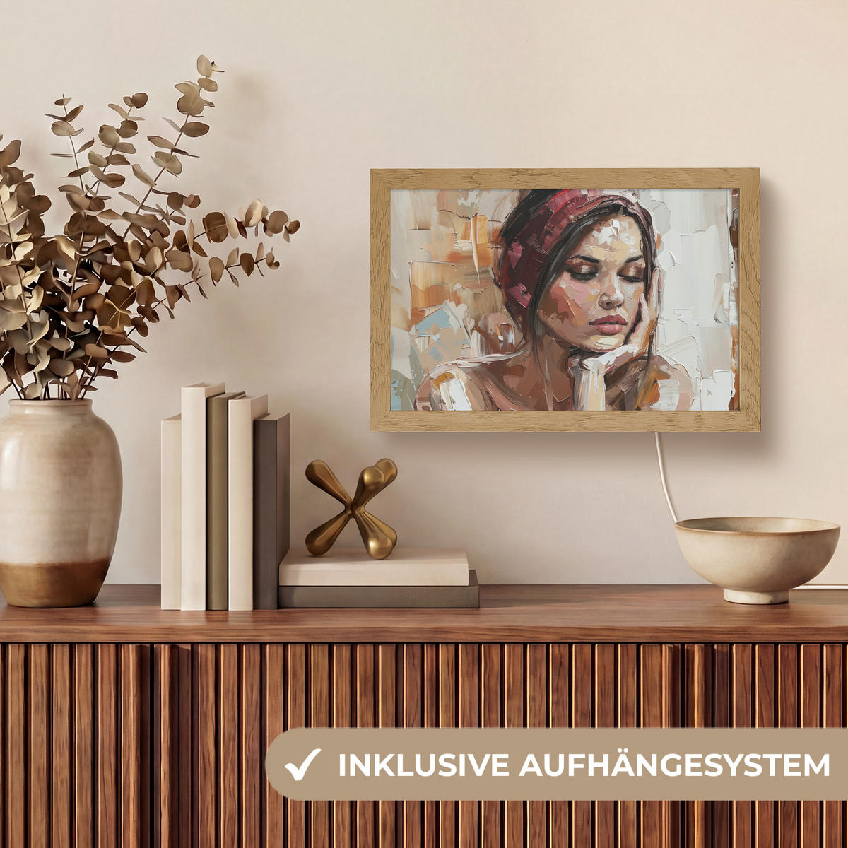 TISCHLEUCHTE Frau - Lackierung - Porträt - Modern 30x20 cm - Bronzefarben, Holzwerkstoff (8/30/20cm) - OnlyWow