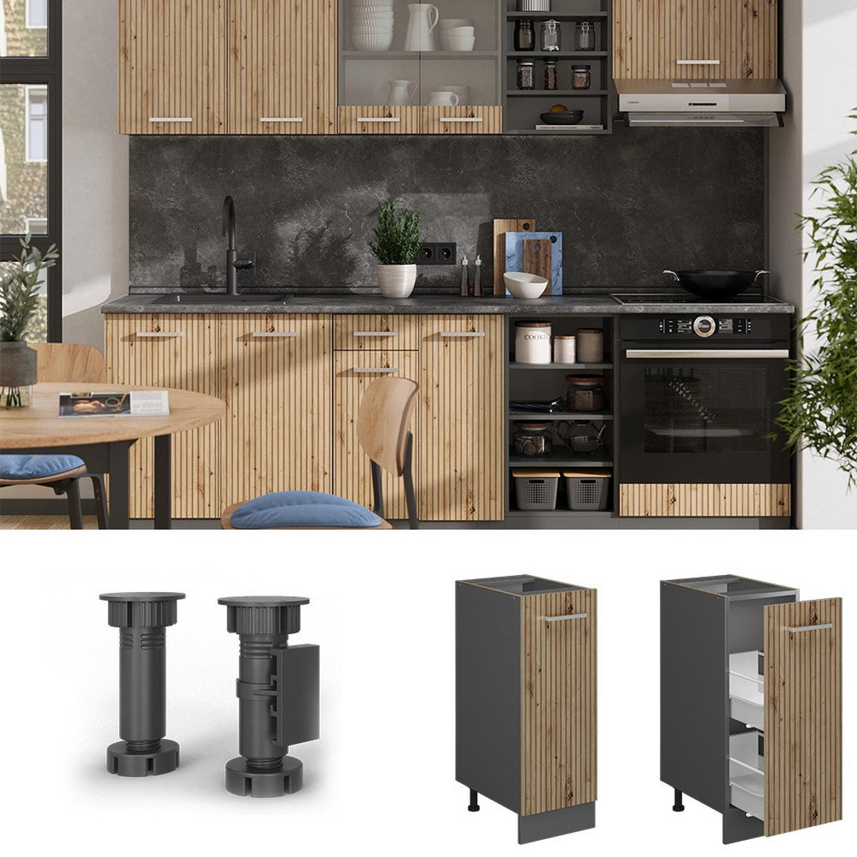 APOTEKARSKÅP R-Line Hantverks ek 30 cm AP marmor - Antracit/Ek Artisan, Träbaserade material (30/81.6/60cm) - Vicco