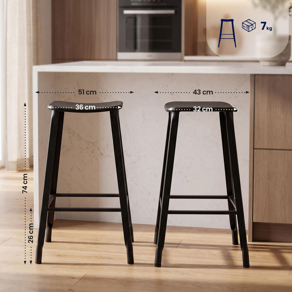 BARHOCKER Metall Schwarz - Schwarz, Metall (51/74/43cm) - CLP